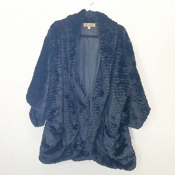 Democracy Lined Black Soft Faux Fur Shawl Collar Poncho Coat Womens Plus 2X - Picture 4 of 16